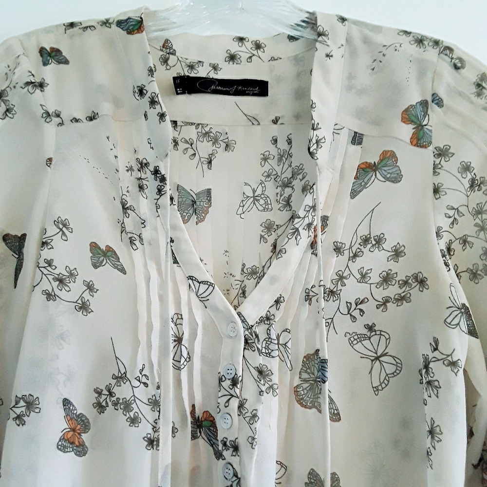PJK Women's Sheer Butterfly Blouse Size XS
